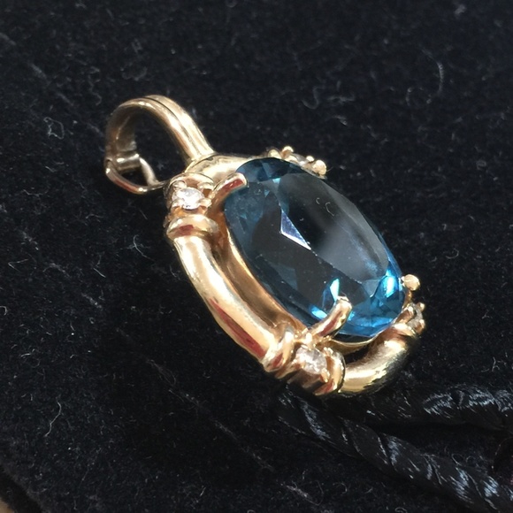 9 Carat Blue Topaz 14k Gold Pearl Enhancer Pendant - Picture 3 of 8